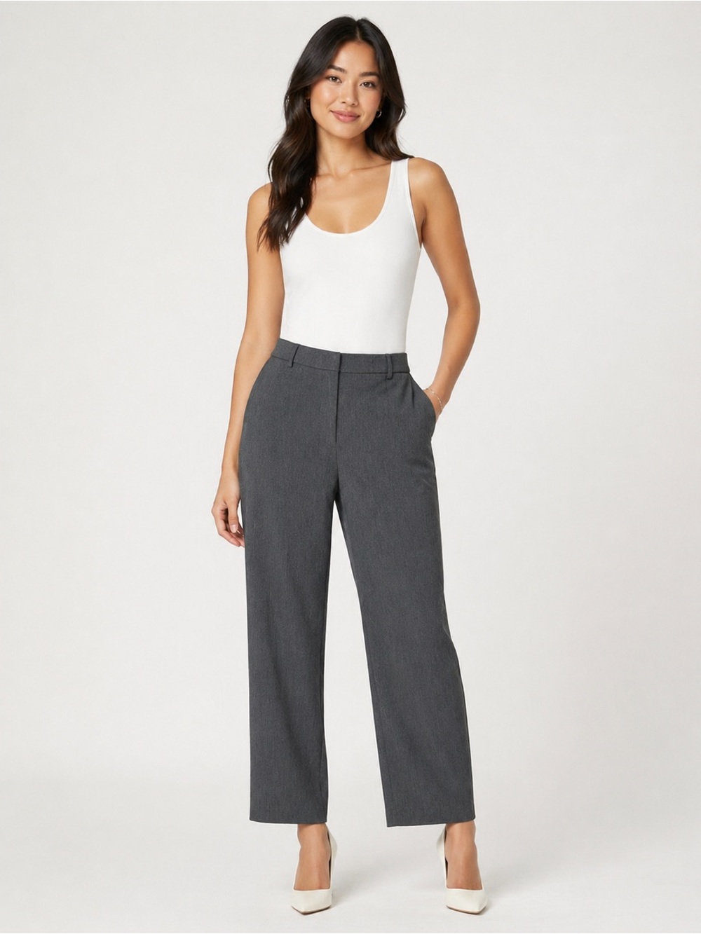 Express Editor Charcoal Gray Super High Rise Straight Leg Pants 12R NWT